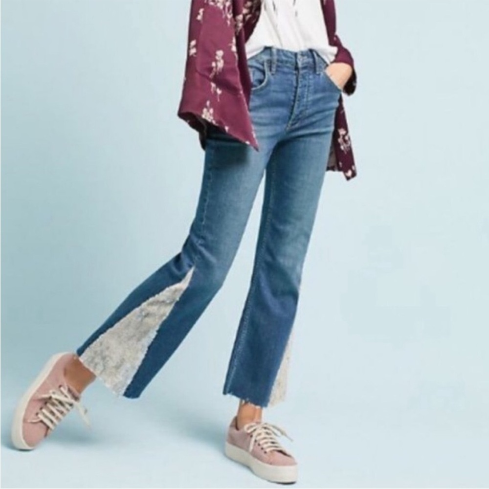 Anthropologie Pilcro High Rise Sequined Flared Jeans Light Wash High Waist Sz 31